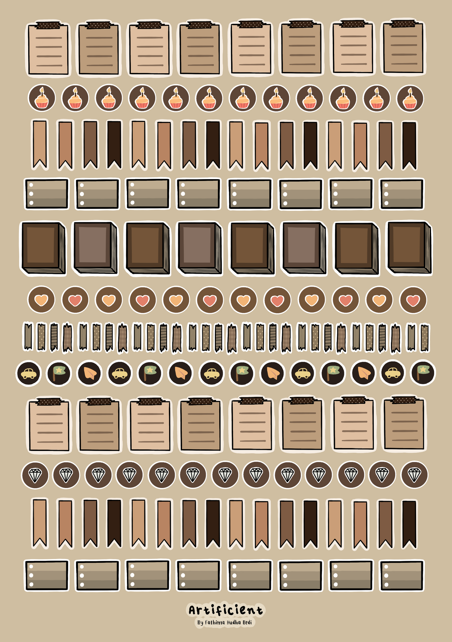 Illustrated Sticker Pack- Tan 2